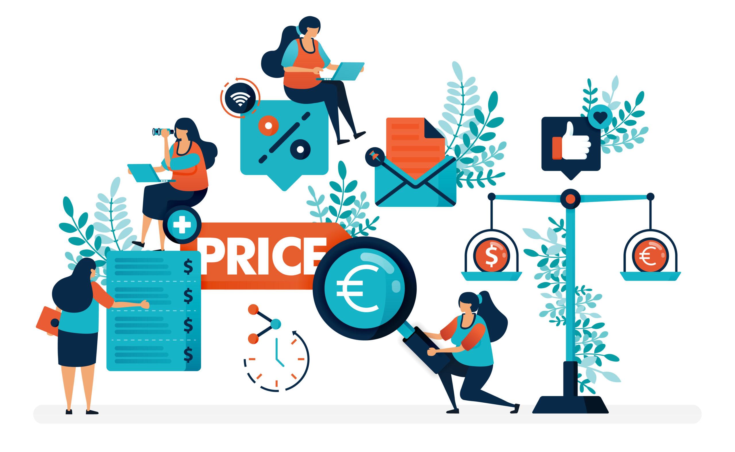 Compare prices for individual stores and products. Find the best prices with more discounts and promos. Flat vector illustration for landing page, web, website, banner, mobile apps, flyer, poster